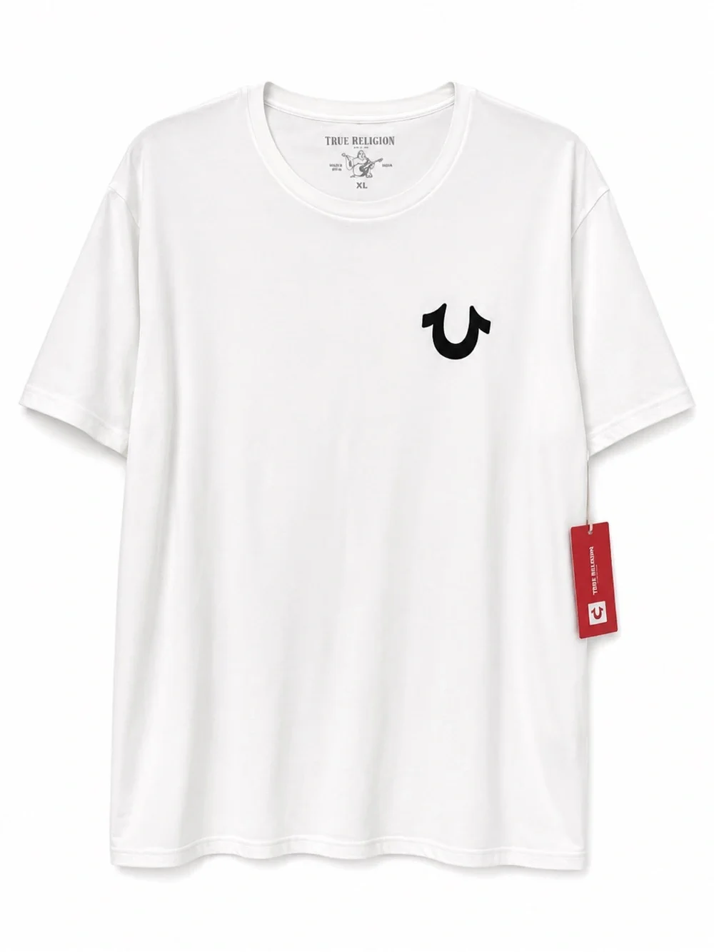 True Religion White Short Sleeve Tee with Black Horseshoe Logo XL